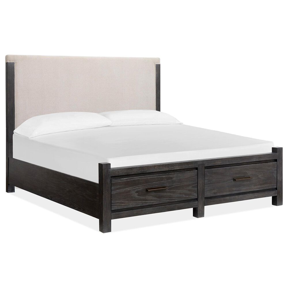 Nicolette Home Plum Creek King Panel Storage Bed with Upholstered Headboard in Ravenwood Black, , large