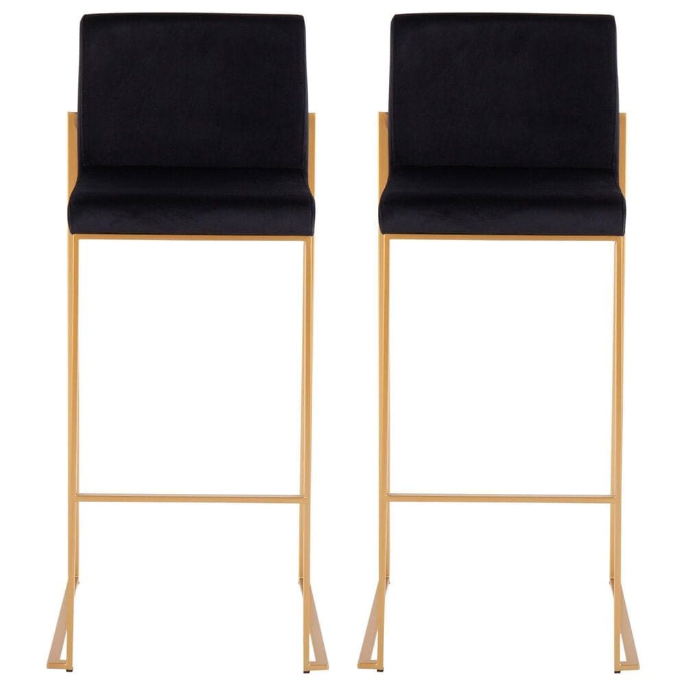 Lumisource Fuji High Back Barstool with Black Velvet in Gold &#40;Set of 2&#41;, , large