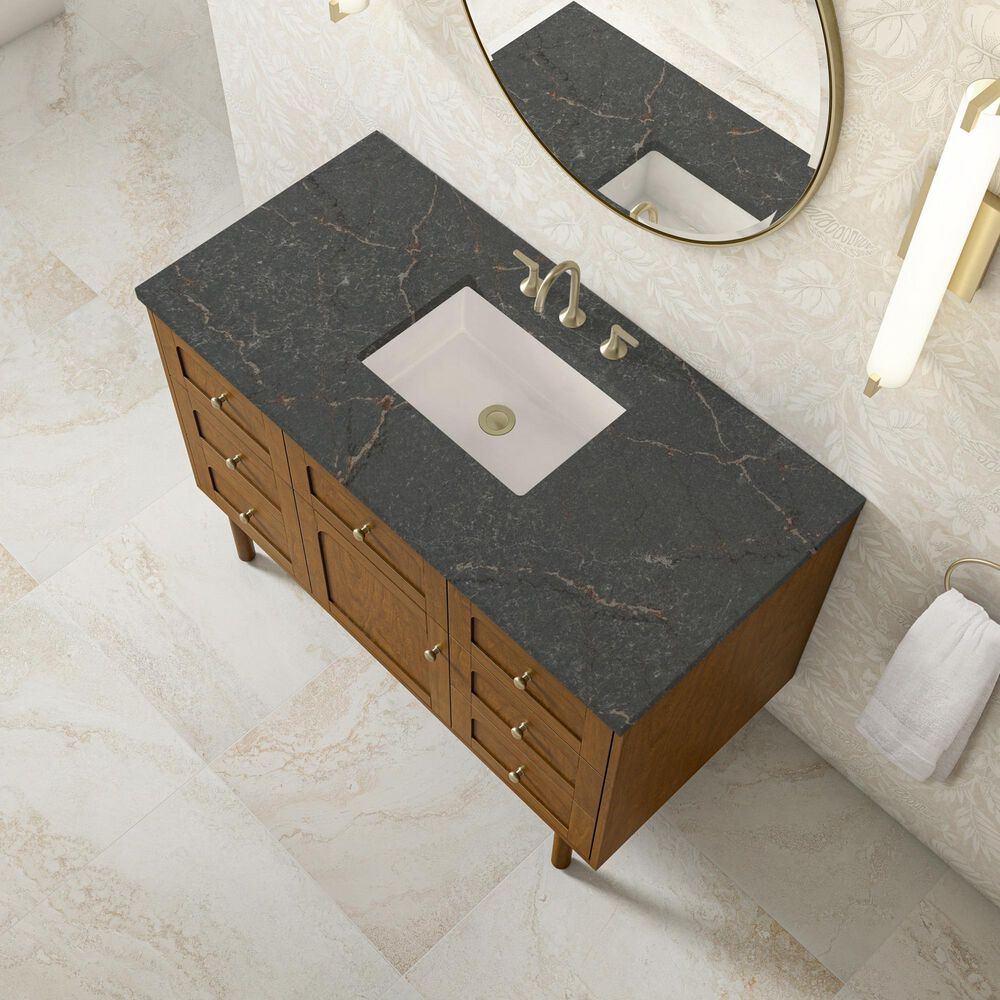 James Martin Laurent 48" Single Bathroom Vanity in Honey Oak with 3 cm White Zeus Silestone Top and Rectangular Sink, , large