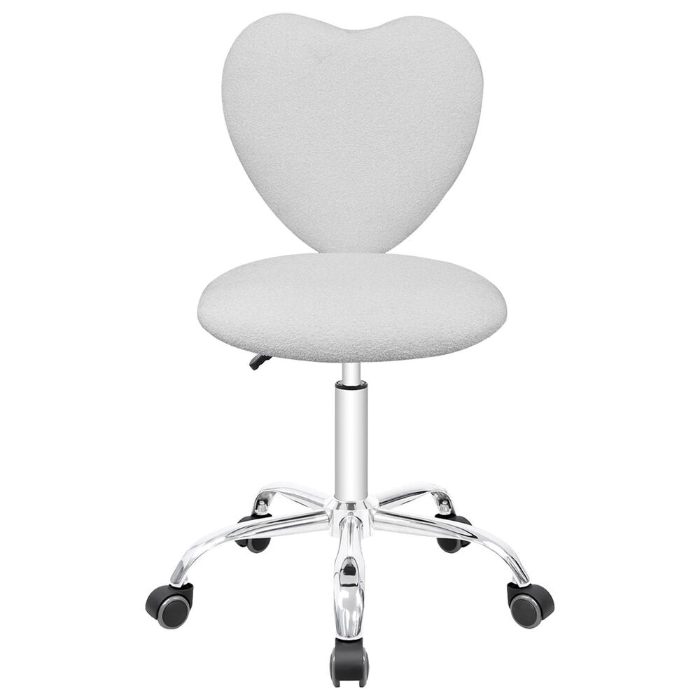 Impressions Vanity Heart Boucle Swivel Vanity Chair with White Cushion in Matte Silver, , large