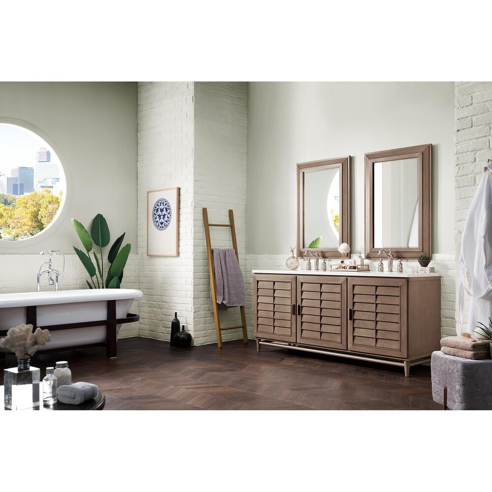 James Martin Vanities Portland 72&quot; Double Bathroom Vanity in Whitewashed Walnut with 3 cm Arctic Fall Solid Surface Top and Rectangular Sinks, , large
