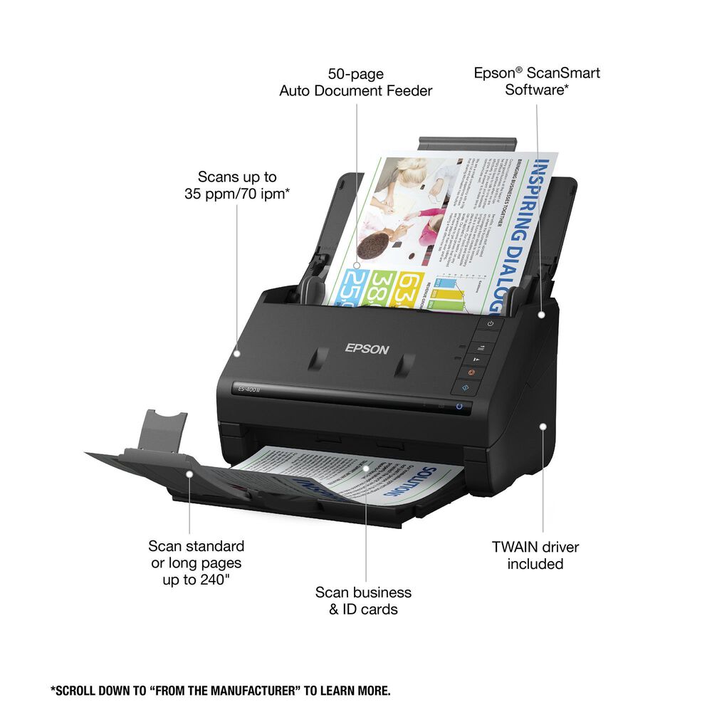 Epson WorkForce ES-400 II Duplex Desktop Document Scanner in Black, , large