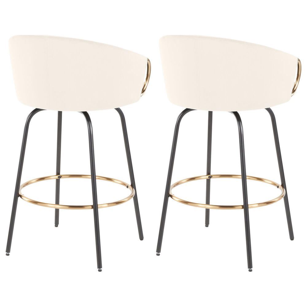 Lumisource Claire Swivel Counter Stool with Cream Cushion in Gold and Black &#40;Set of 2&#41;, , large