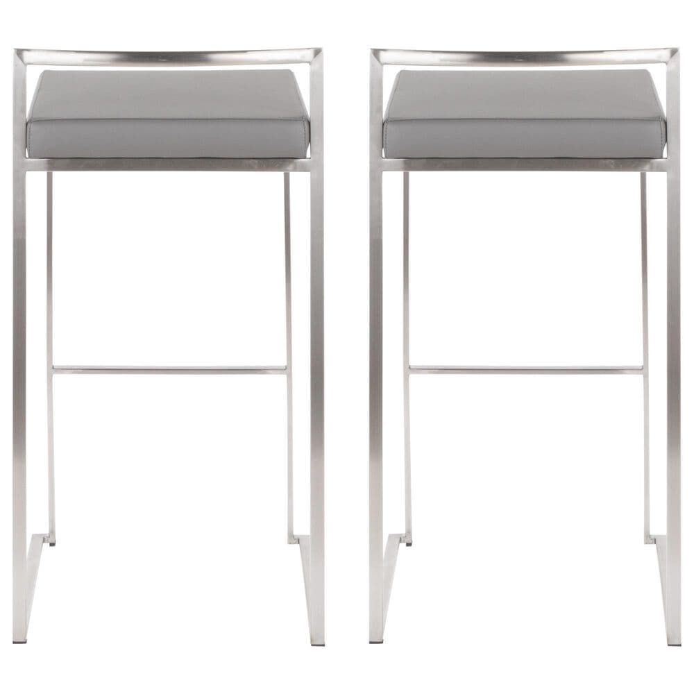 Lumisource Fuji Stackable Barstool with Grey Faux Leather Cushion in Stainless Steel (Set of 2), , large