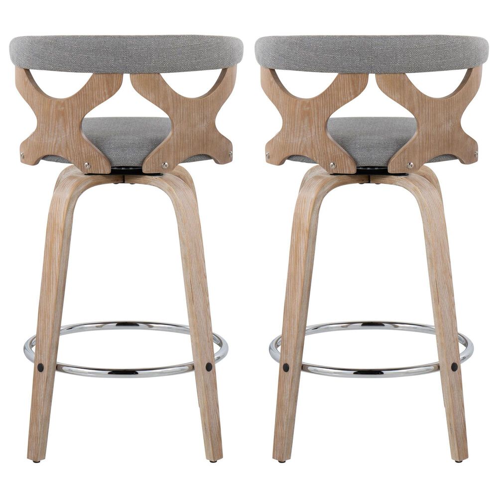 LumiSource Gardenia Swivel Fixed-Height Counter Stool with Light Grey Fabric Upholstery in Chrome and Whitewashed (Set of 2), , large