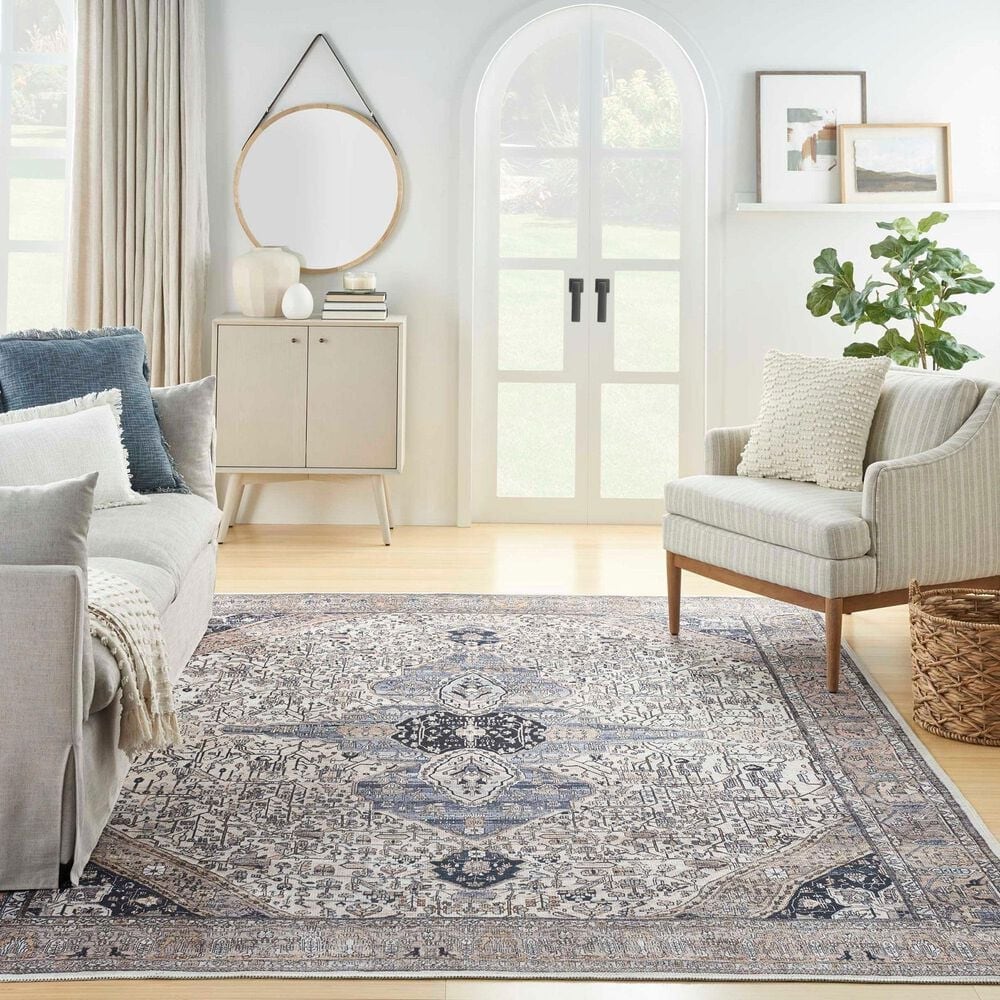 Nourison Grand Washables 7&#39;10&quot; x 9&#39;10&quot; Ivory Blue Area Rug, , large
