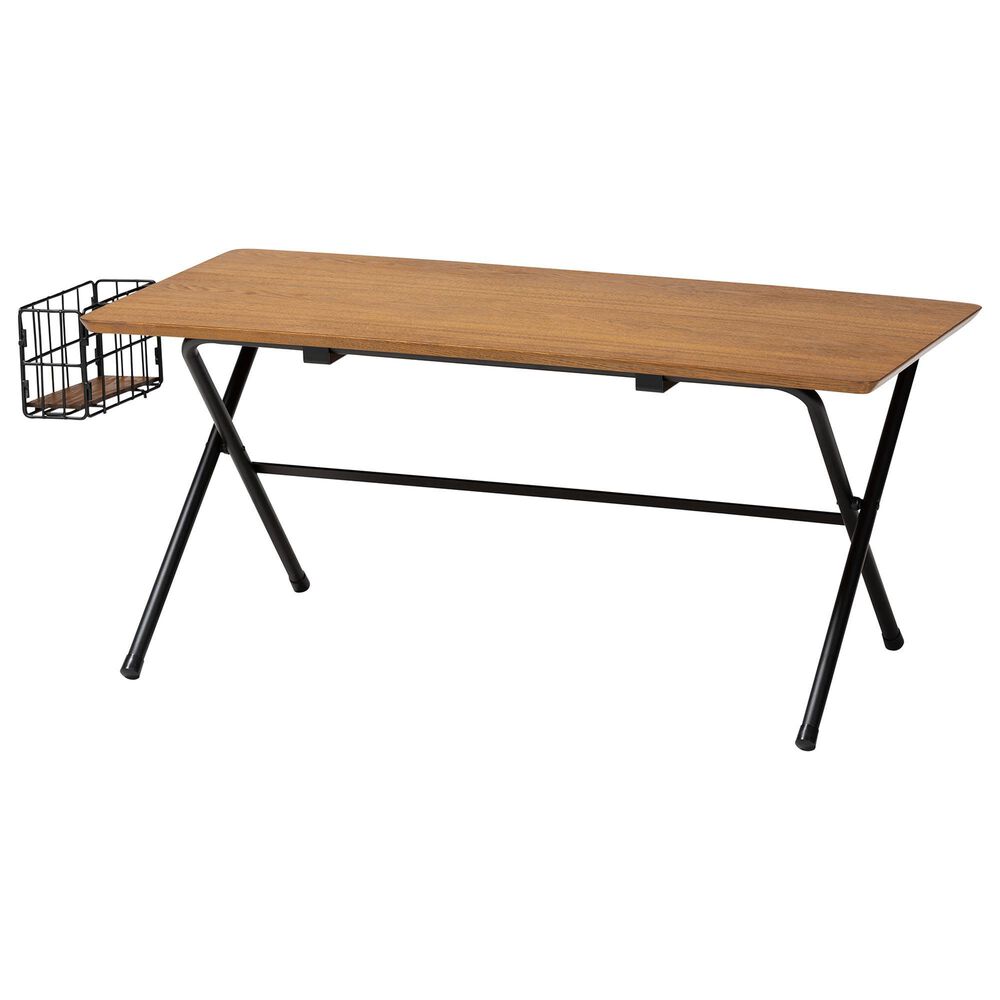 Baxton Studio Mariela Coffee Table with Basket in Natural Brown and Black, , large