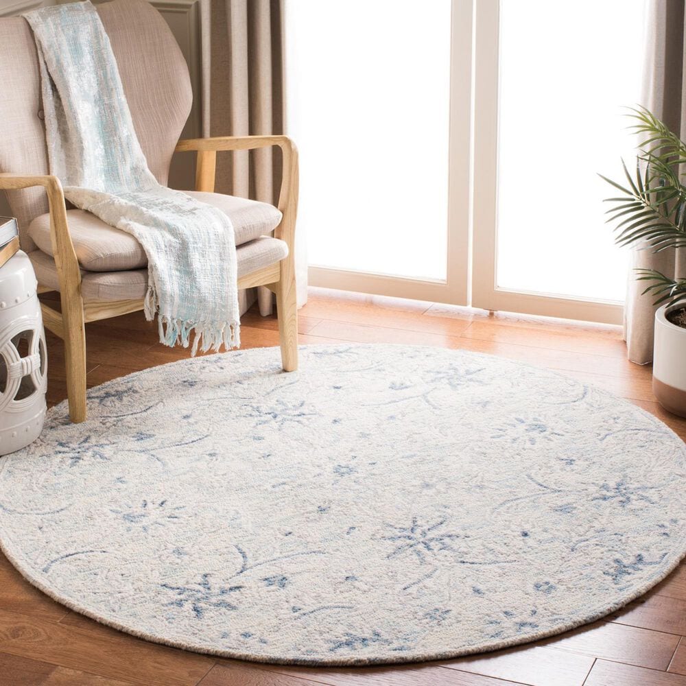 Safavieh Micro-Loop MLP506M 3&#39; Round Light Blue and Ivory Area Rug, , large