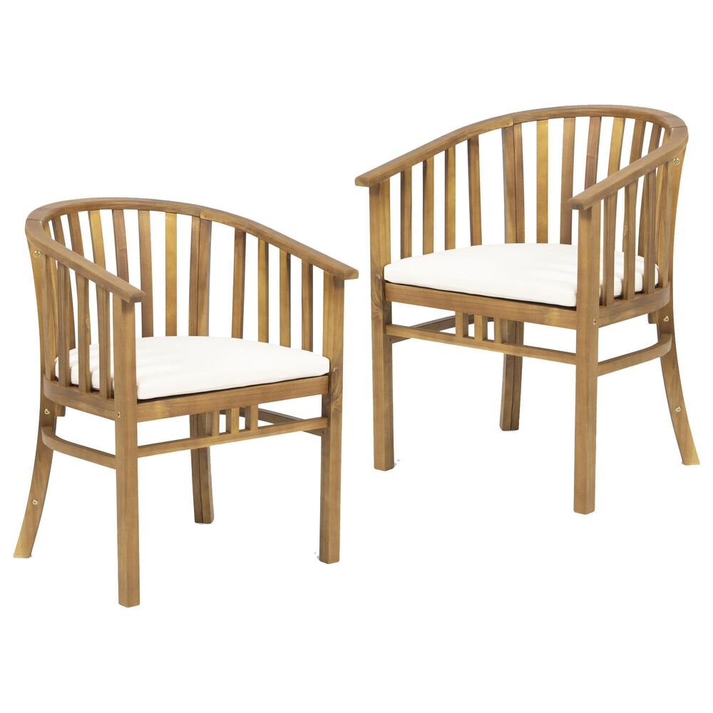Hearth and Haven Outdoor Dining Chair with Cream Cushion in Teak (Set of 2), , large
