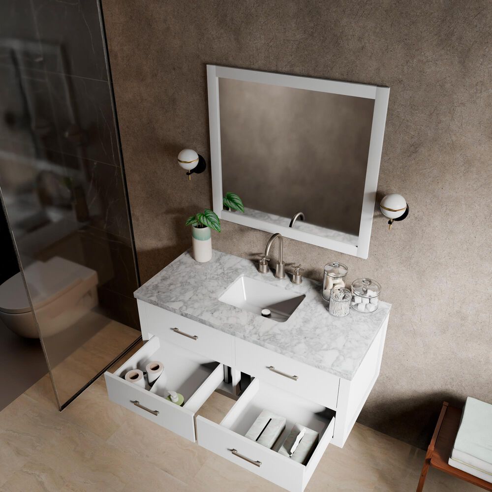 Lexora Home Castor 48" Single Bathroom Vanity in White with 2 cm White Carrara Marble Top and Rectangular Sink, , large