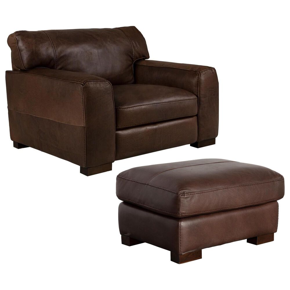 Bordeaux & Co Maxi Leather Chair and Ottoman Set in Madison Espresso, , large