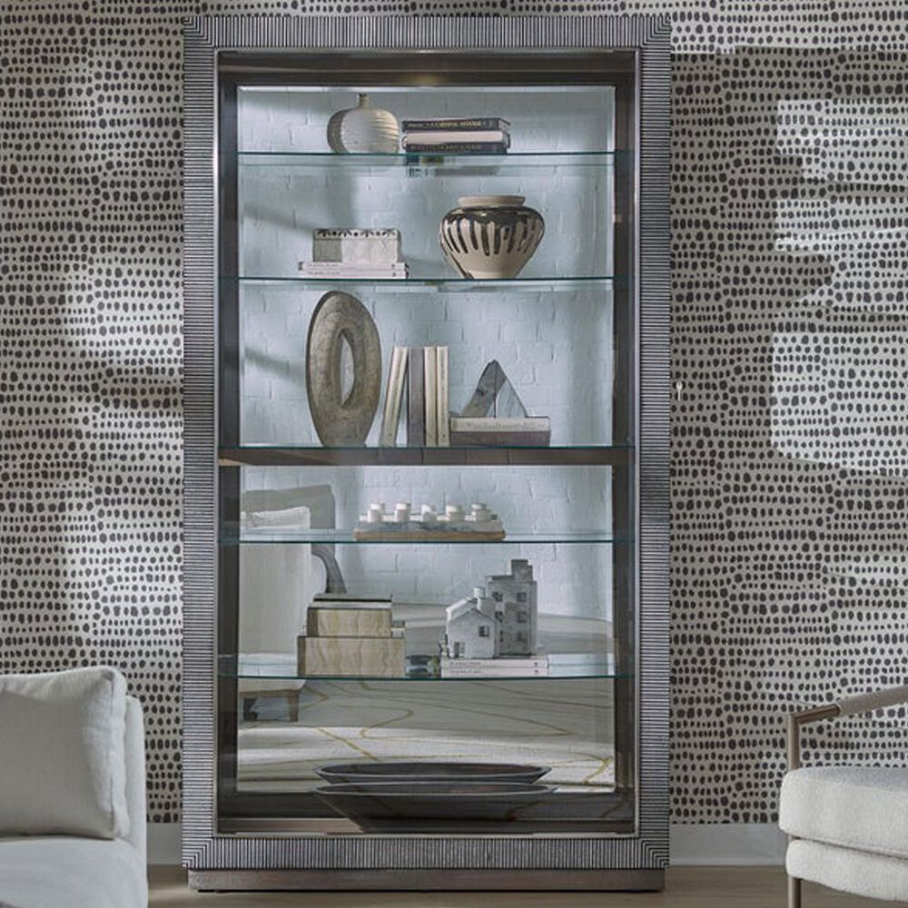 Chapel Hill Wood and Glass Sliding Door Curio Cabinet in Gray, , large