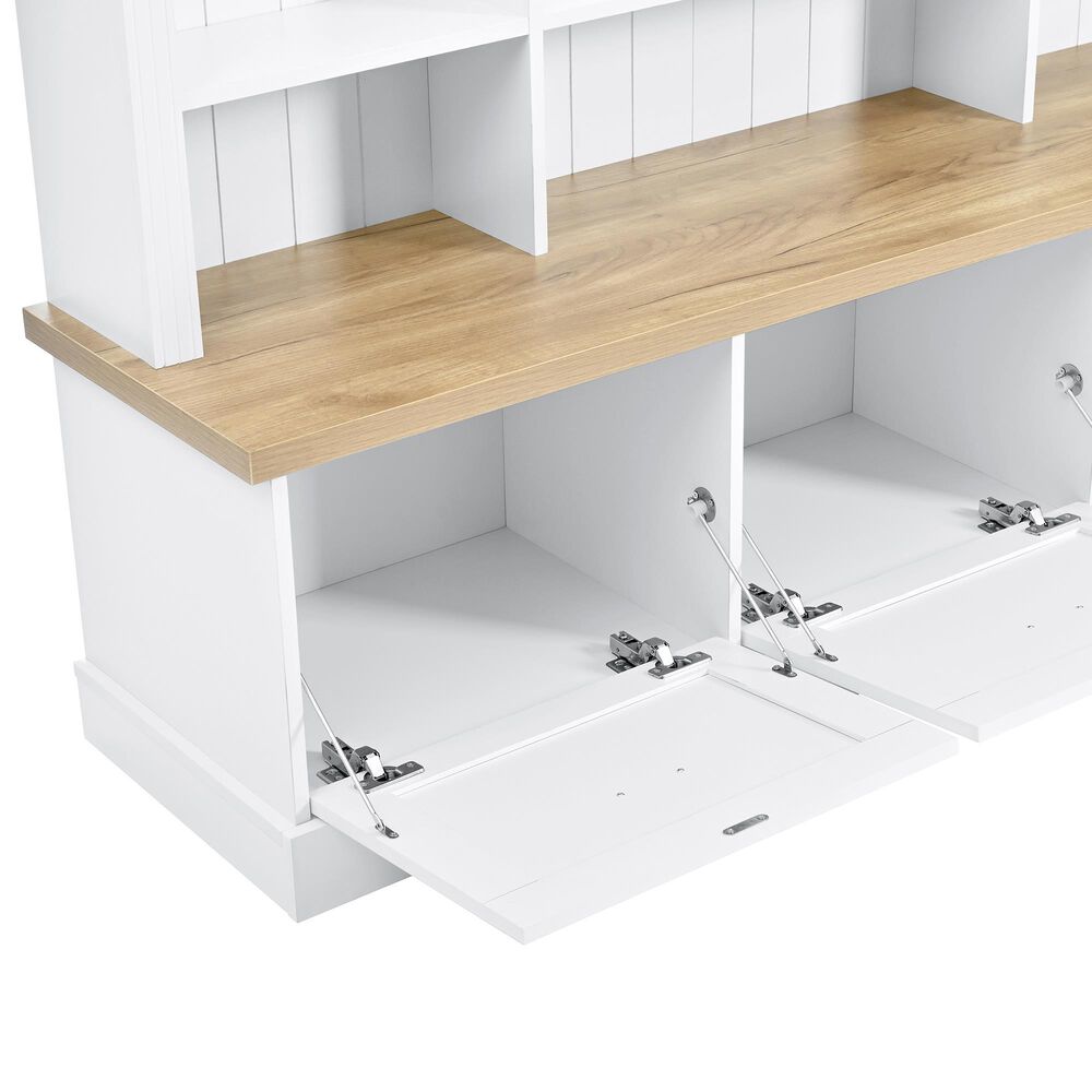 HOMLUX 9-Hook Hall Tree with 3-Cabinet in White and Natural, , large