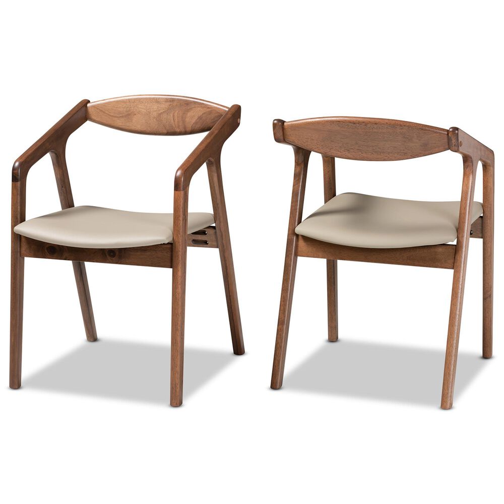 Baxton Studio Harland Arm Chair with Grey Cushion in Walnut Brown (Set of 2), , large