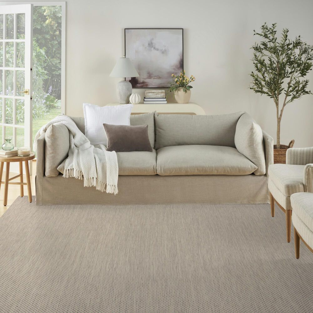 Nourison Courtyard Ivory and Silver 8&#39; Square Indoor/Outdoor Area Rug, , large
