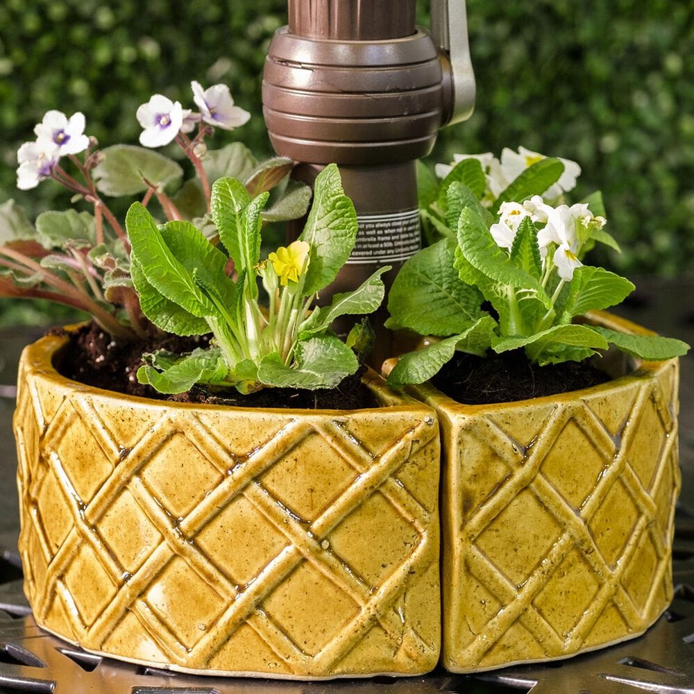 Alfresco Home Trellis Round Umbrella Patio Planter in Terra Gold &#40;Set of 2&#41;, , large