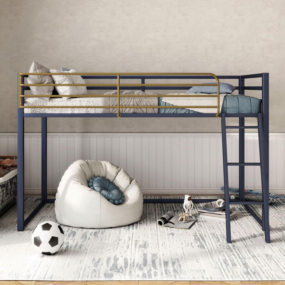 Furniture of America Haven Twin Loft Bed in Blue and Gold, , large