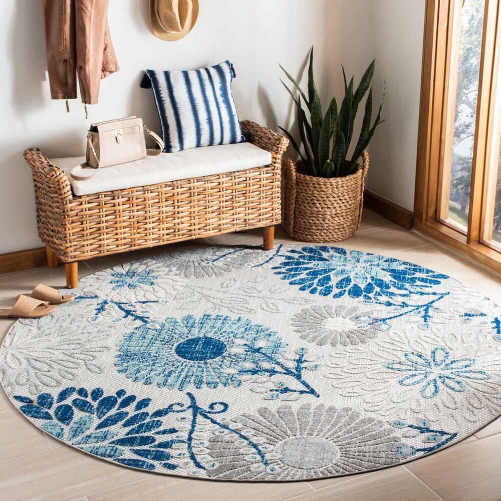 Safavieh Cabana CBN832F 3&#39; Round Grey and Blue Indoor/Outdoor Area Performance Rug, , large