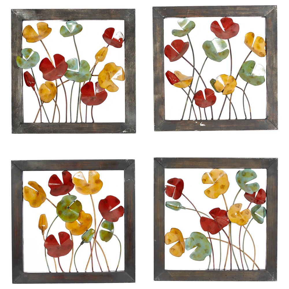 Maple and Jade 14" x 14" Wall Decor in Espresso, Yellow, Red and Light Green (Set of 4), , large