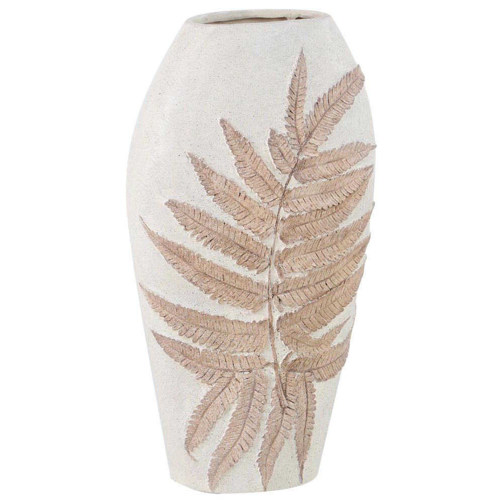 Maple and Jade 18" x 10" Bohemian Leaf Vase in White and Beige, , large