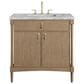 James Martin Kinnsden 36" Single Bathroom Vanity in Weathered Oak with 3 cm Carrara Marble Top and Rectangular Sink, , large