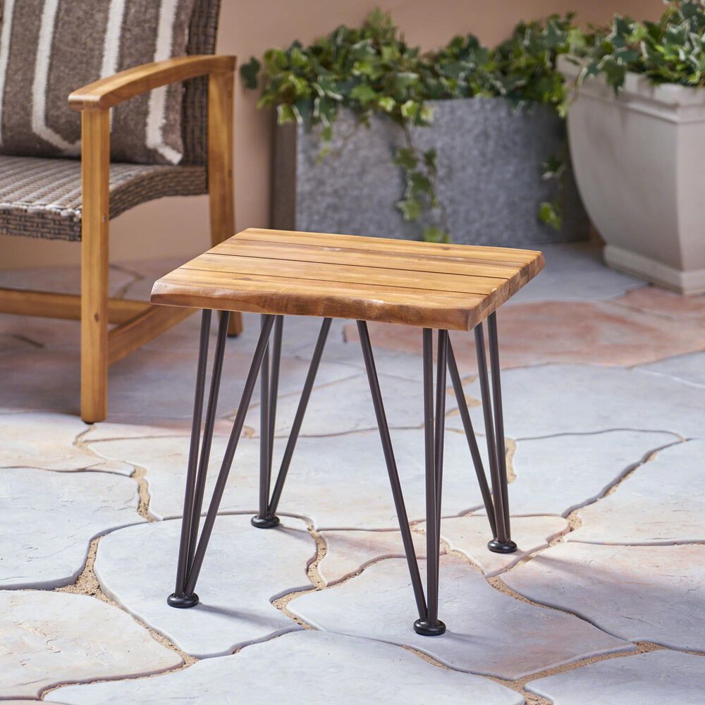 Hearth and Haven Zion 3-Piece Outdoor Coffee Table and Accent Table Set with Metal Hairpin Legs in Teak, , large