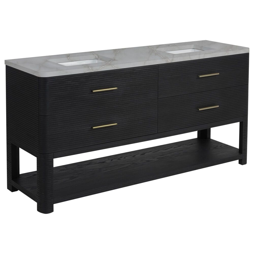 James Martin Vanities Lucian 72" Double Vanity in Carbon Oak with 3 cm Victorian Silver Quartz Top, , large