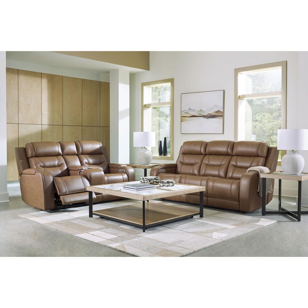 Ashley Knightington Power Reclining Sofa with Audio Seating in Caramel, , large