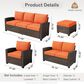 HOMLUX 6-Piece Patio Conversation Set with Loveseat and Light Brown Wicker in Orange Red, , large