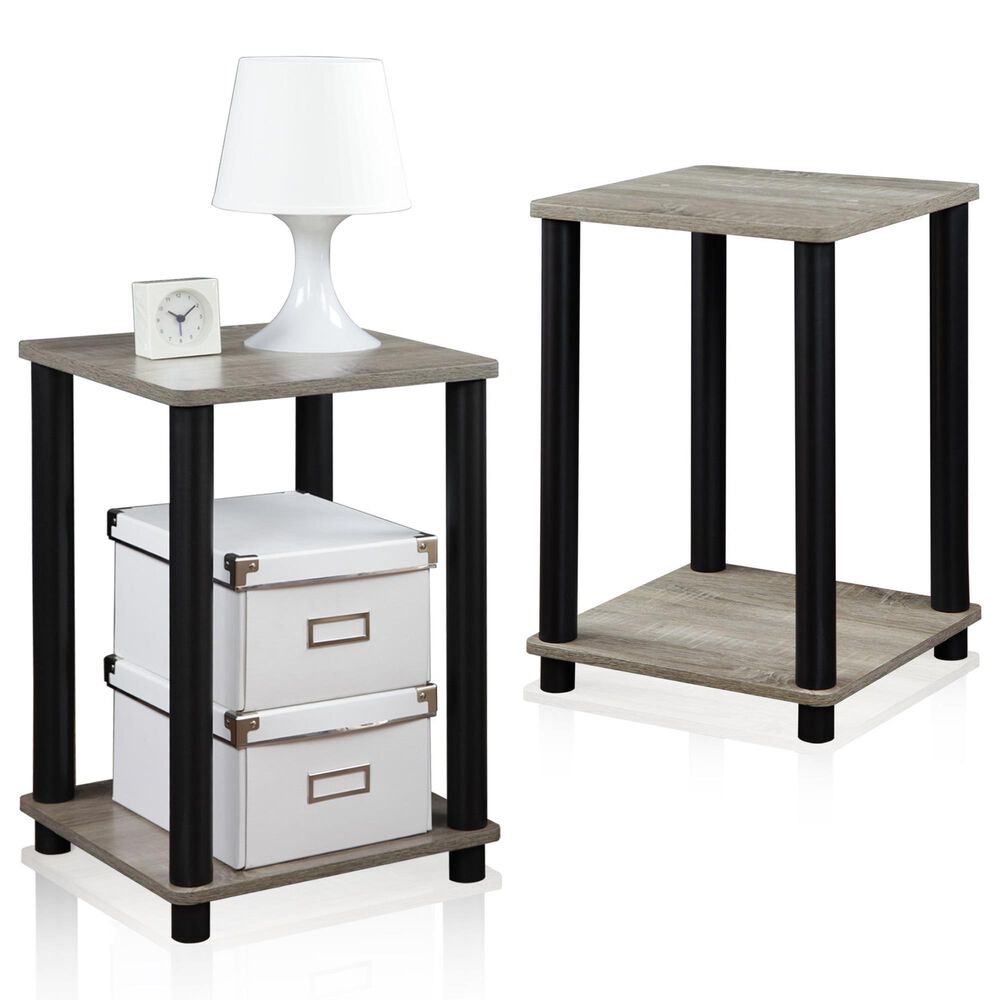 HOMLUX Turn-N-Tube End Table in French Oak Grey and Black (Set of 2), , large