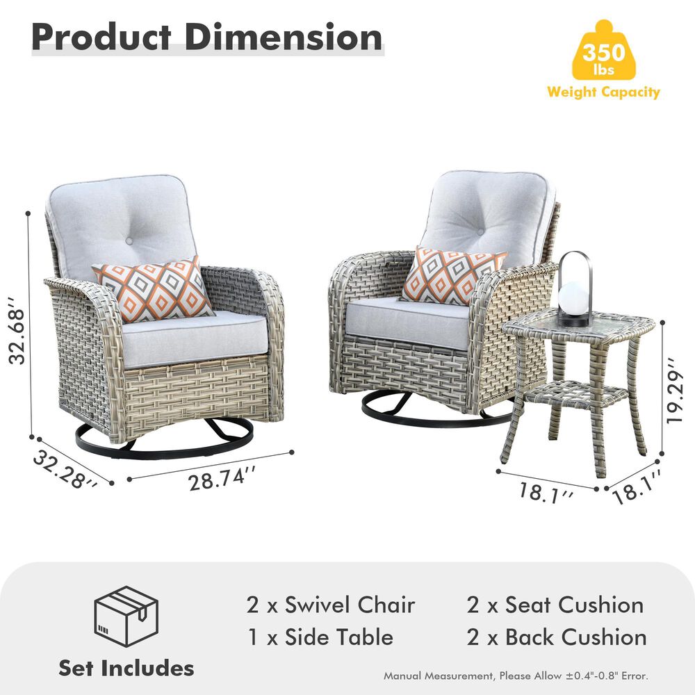 HOMLUX 3-Piece Patio  Conversation Set in Gray, , large