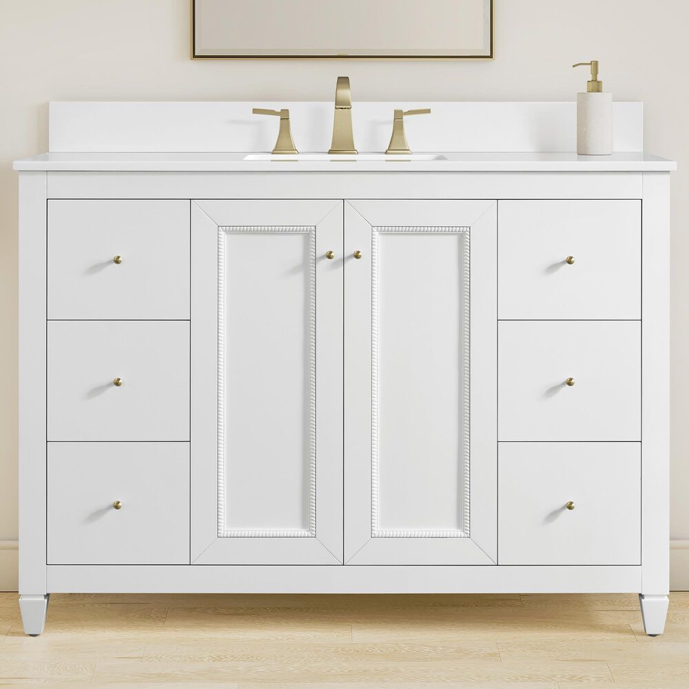 37B Claudine 48" Single Bathroom Vanity in Bright White with Glossy White Composite Stone Top and Backsplash, , large