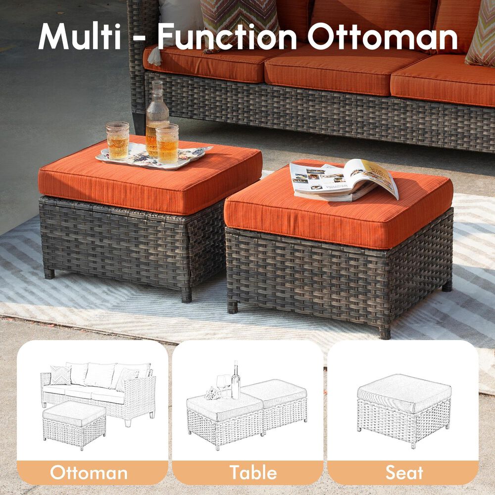 HOMLUX 3-Piece 77" Patio Sofa and Ottoman Set in Orange, , large