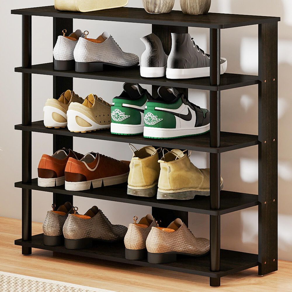 HOMLUX 5-Tier Shoe Rack in Espresso and Black, , large
