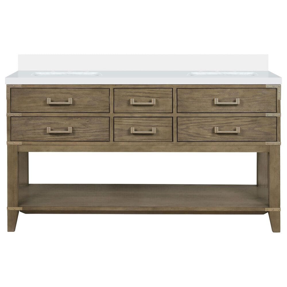 Lexora Home Norwalk 60&quot; Double Bathroom Vanity in Grey Oak with White Quartz Top and Rectangular Sinks, , large