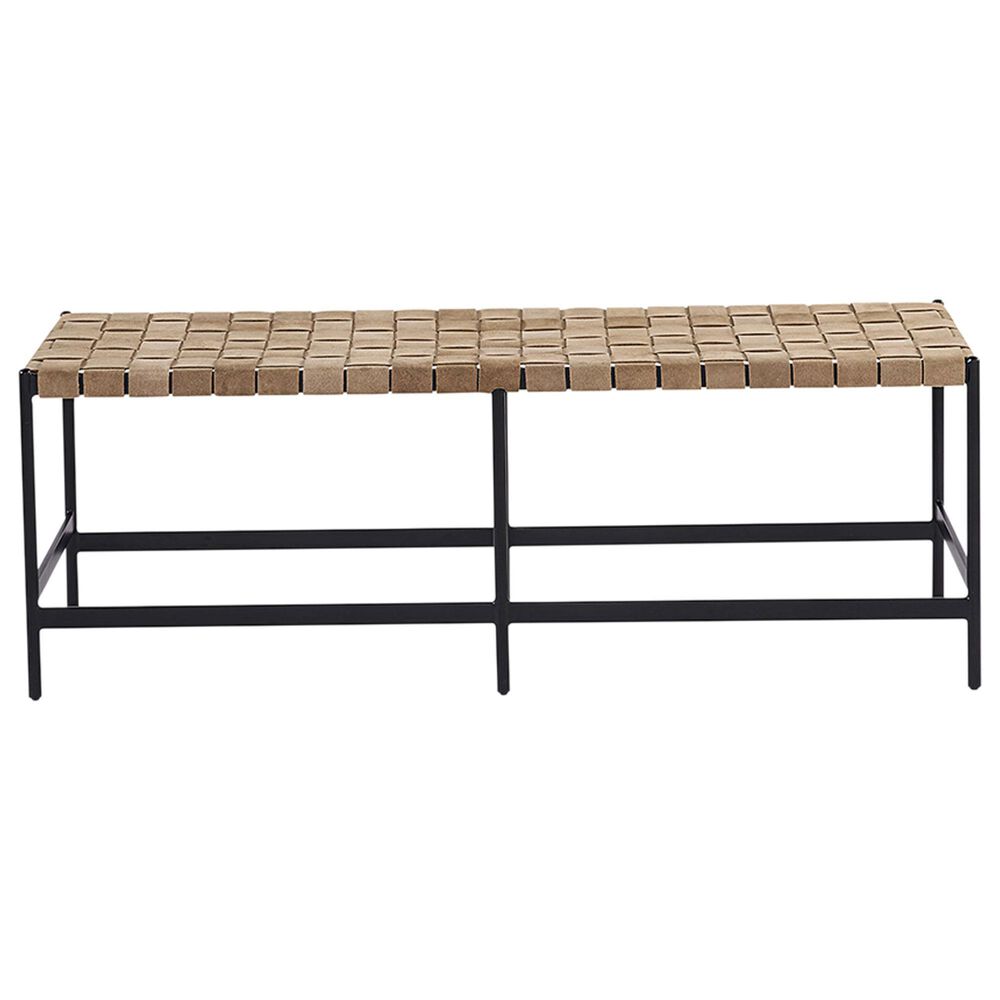 Sunpan Trading &amp; Importing Omari Bench with Light Tan Leather Seat in Black, , large