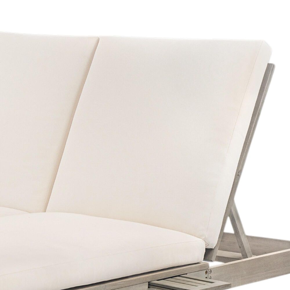 HOMLUX Patio 2-Person Chaise Lounge with Folding Side Tables and Gray Frame in Beige, , large