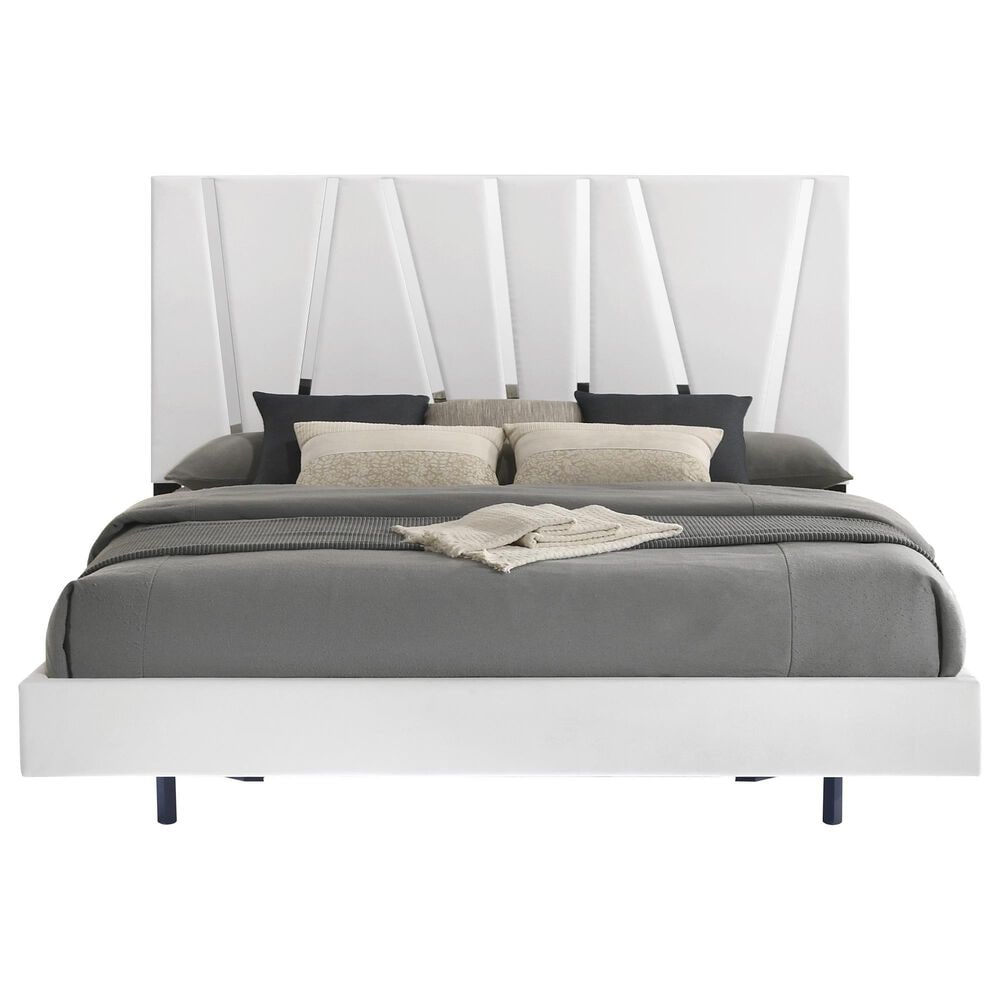 New Heritage Europa King Upholstered Panel Bed with Lighting in White, , large