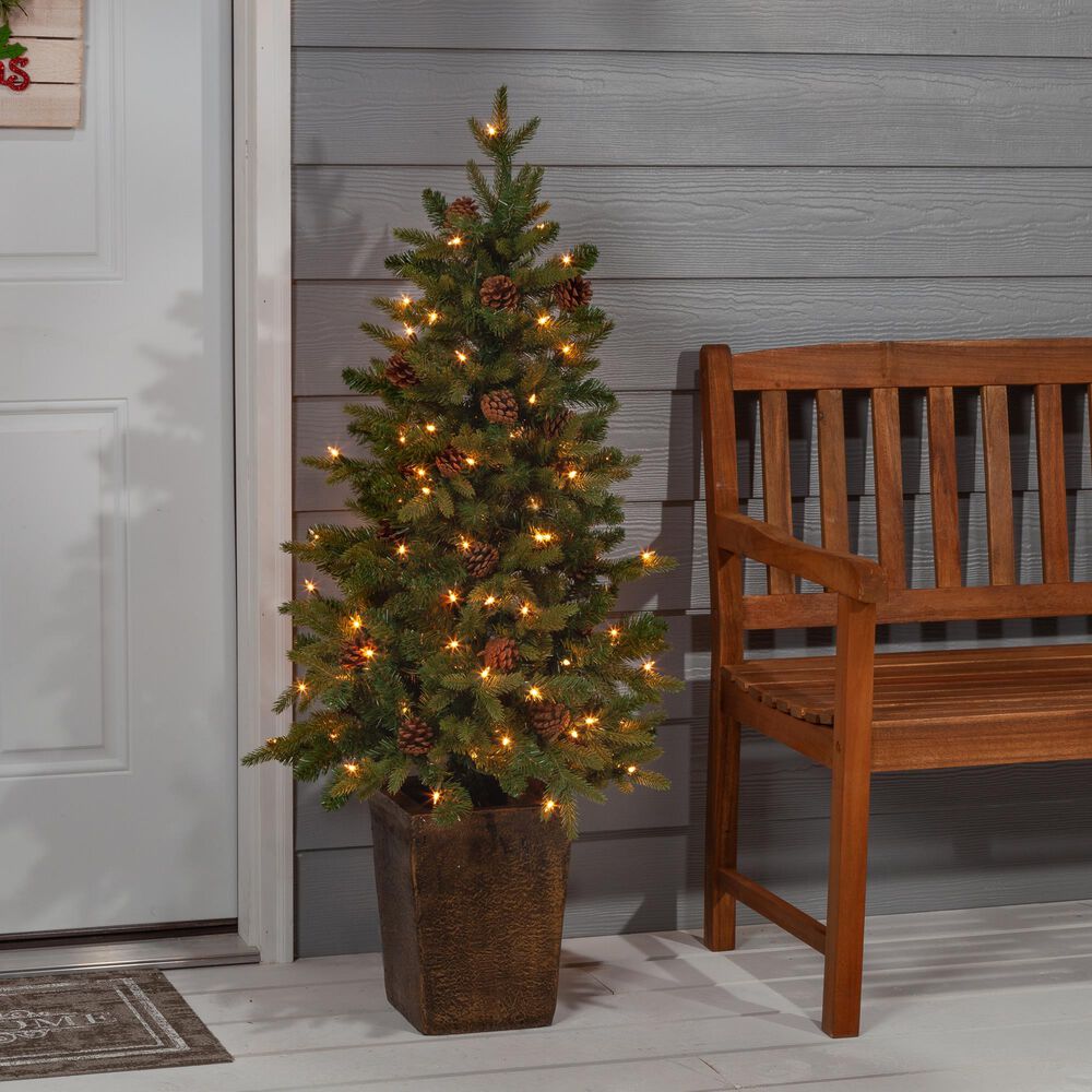 The Gerson Company 4&#39; Potted Pre-Lit Artificial Georgia Pine with White LED Lights in Green, , large
