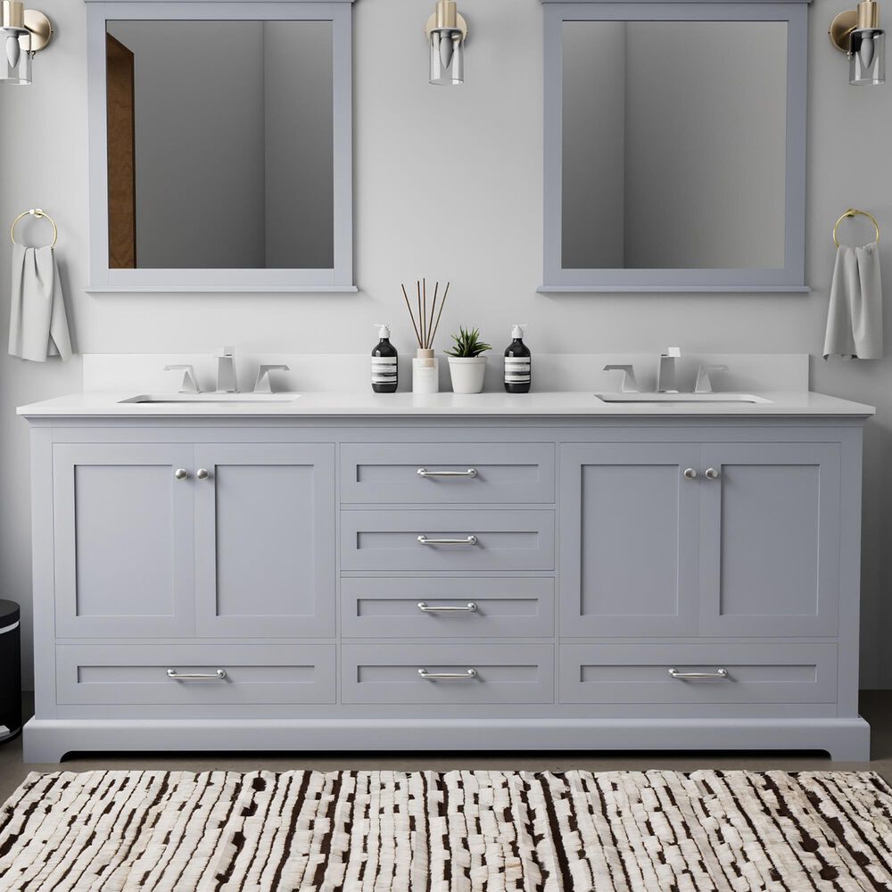 Lexora Home Dukes 80" Double Bathroom Vanity in Dark grey with 2 cm White Quartz Top and Rectangular Sinks, , large