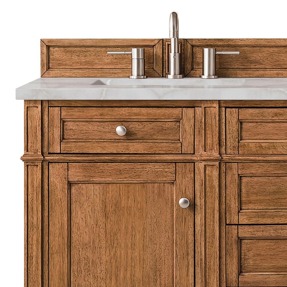 James Martin Vanities Brittany 60" Double Bathroom Vanity in Saddle Brown with 3 cm Eternal Jasmine Pearl Silestone Top, Rectangular Sinks and FreePower Wireless Charger, , large