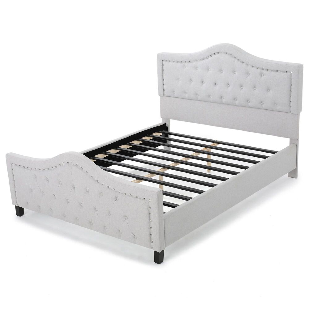 Noble House Virgil Queen Upholstered Bed in Light Gray, , large