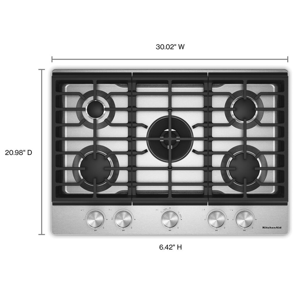 KitchenAid 30" Gas Cooktop with Aluminum Griddle and LED Backlit Knobs in Stainless Steel, , large