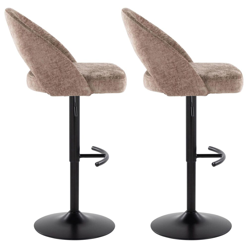 LumiSource Renee Adjustable Swivel Bar Stool with Brown Fabric Upholstery in Black (Set of 2), , large
