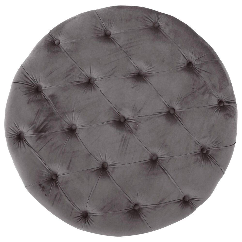 Noble House Aaden Tufted Ottoman in Gray Velvet, , large