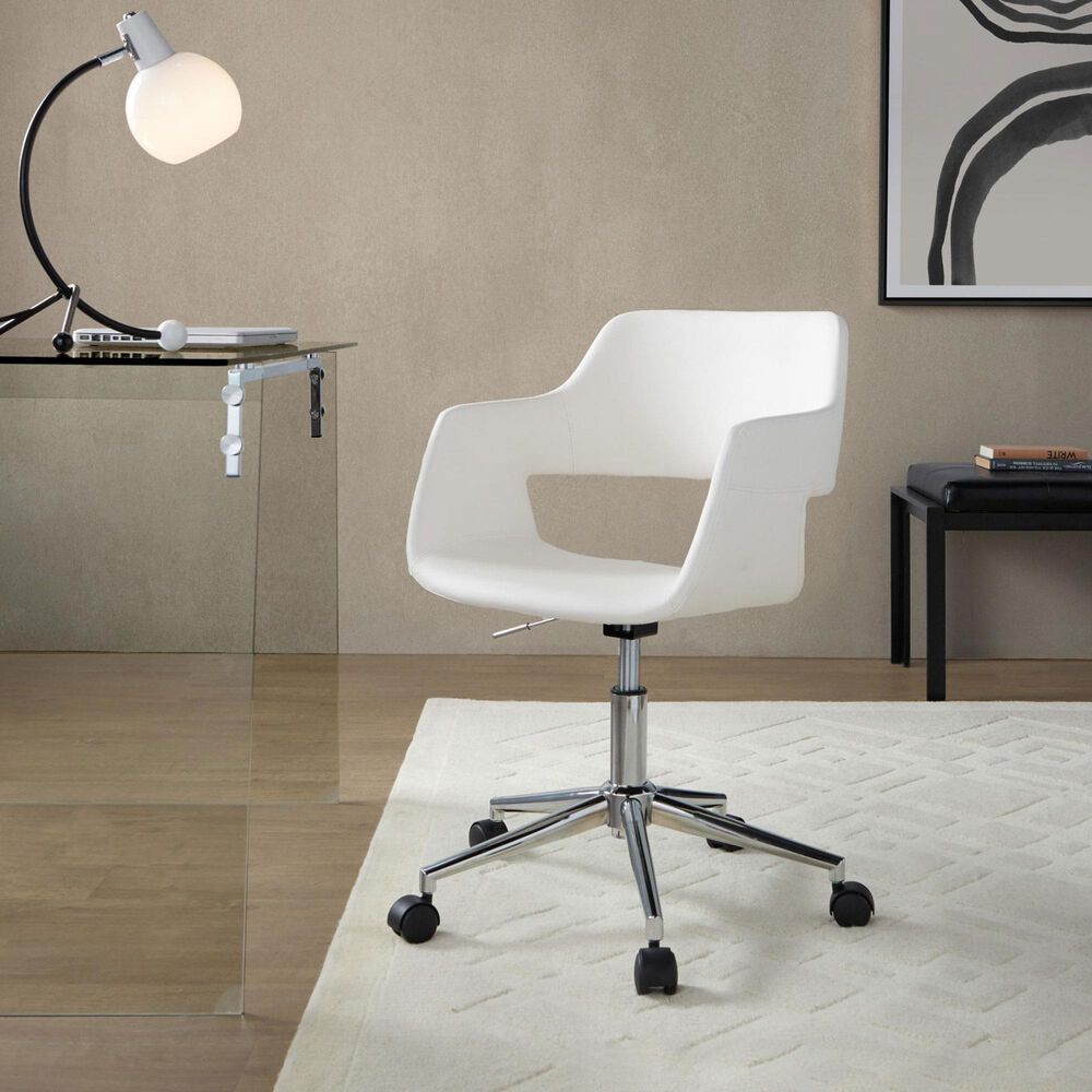 LumiSource Margarite Swivel Task Chair with White Faux Leather Cushion in Chrome, , large