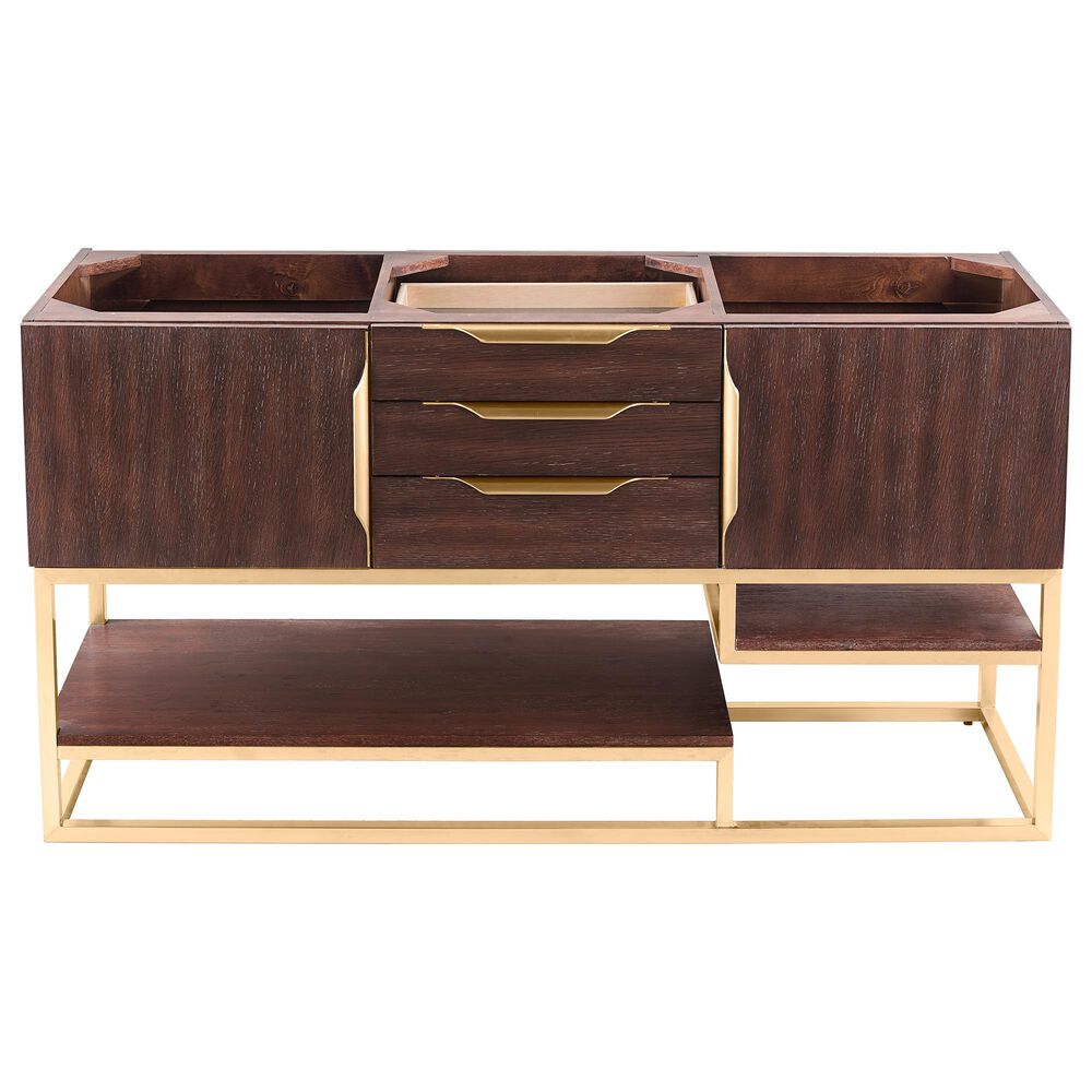 James Martin Columbia 59" Double Bathroom Vanity Cabinet in Coffee Oak and Radiant Gold, , large