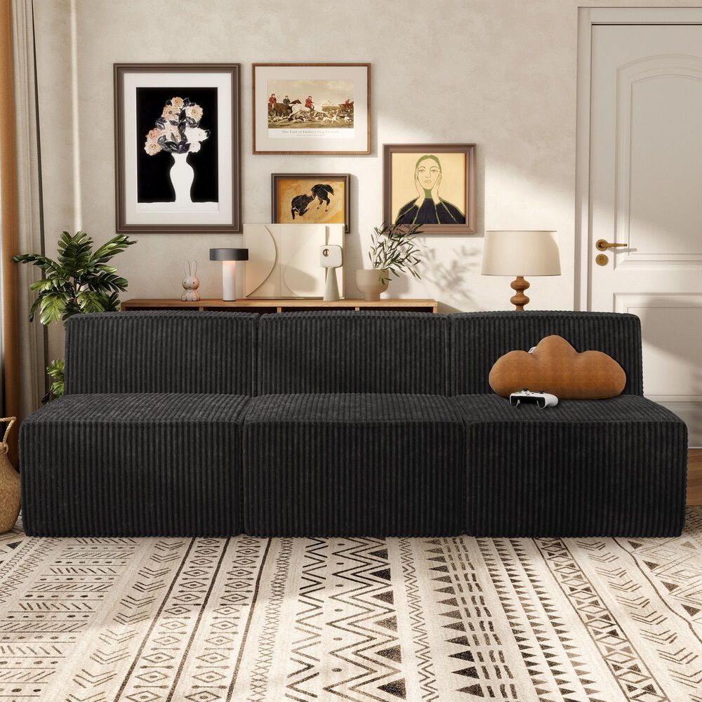 Furniture of America Facil 3-Piece Modular Armless Sofa in Black, , large