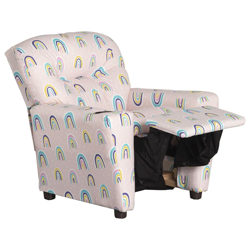 Brazil Tween Kids Recliner in Rainbow Bella with Cupholder, , large