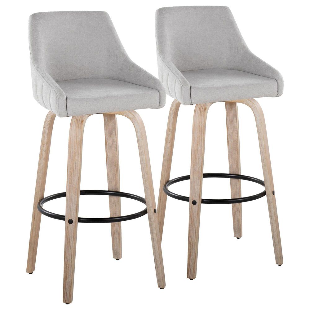 LumiSource Hannah Swivel Bar Stool with Grey Fabric Upholstery in Whitewashed and Black (Set of 2), , large